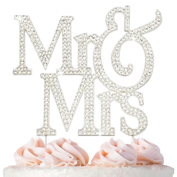 Silver Mr & Mrs with Crystal Diamantes Wedding Cake Topper