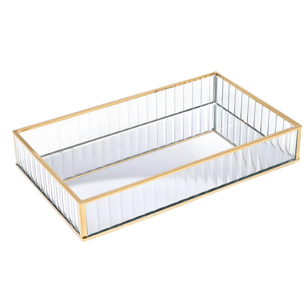 Gold Framed Rectangle Mirror Tray with Acrylic Side Panels home decor vanity table decorative deluxe