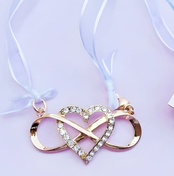 Gold Love Heart & Infinity with Crystal Diamantes Wedding Bridal Good Luck Charm