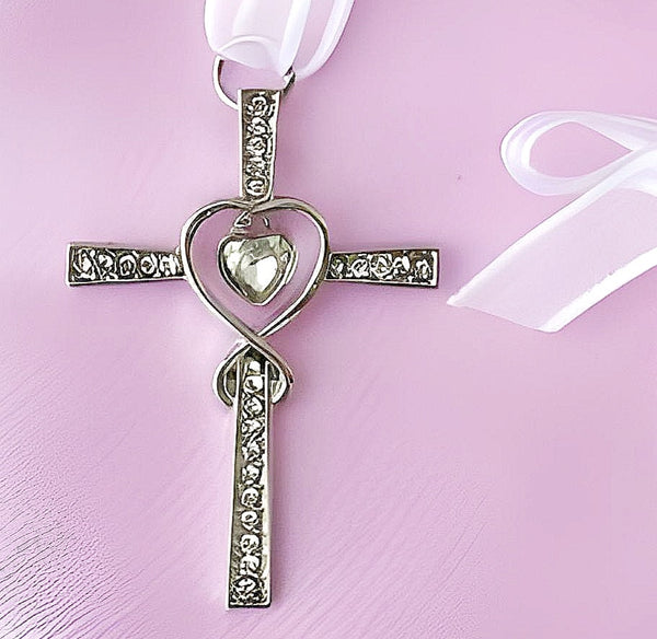 Silver Cross & Love Heart with Crystal Diamantes Wedding Bridal Good Luck Charm