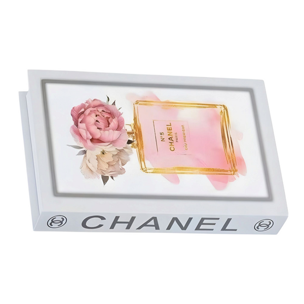Coco Chanel No5 Perfume Bottle & Pink Flowers Designer Display Storage Book Box