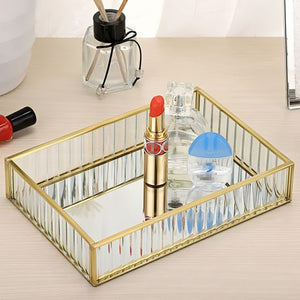 Gold Framed Rectangle Mirror Tray with Acrylic Side Panels home decor vanity table decorative deluxe