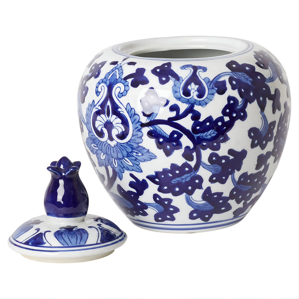 Hamptons Blue & White Floral Ceramic Decorative Ginger Temple Jar