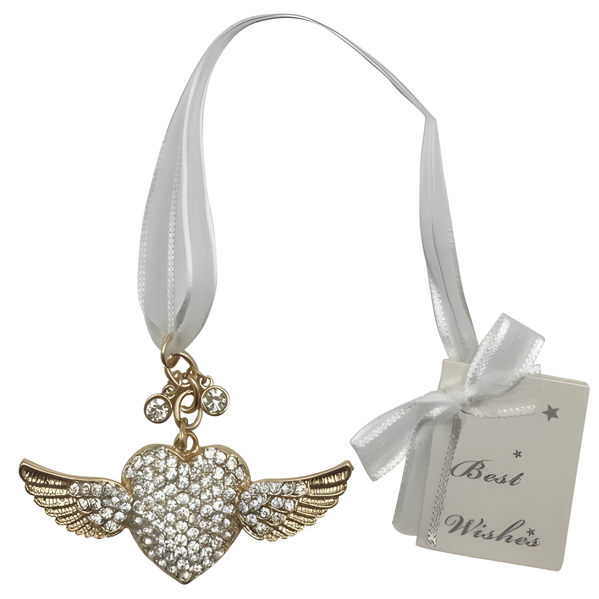 Gold Love Heart & Angel Wings with Crystal Diamantes Wedding Bridal Good Luck Charm