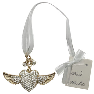 Gold Love Heart & Angel Wings with Crystal Diamantes Wedding Bridal Good Luck Charm