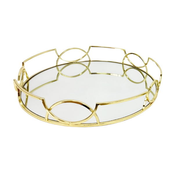 Set 2 Gold Plated Round Decorative Deluxe Mirror Trays