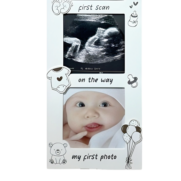 White Wooden Baby's First Ultrasound Sonogram Scan & First Photo Multi Collage Frame