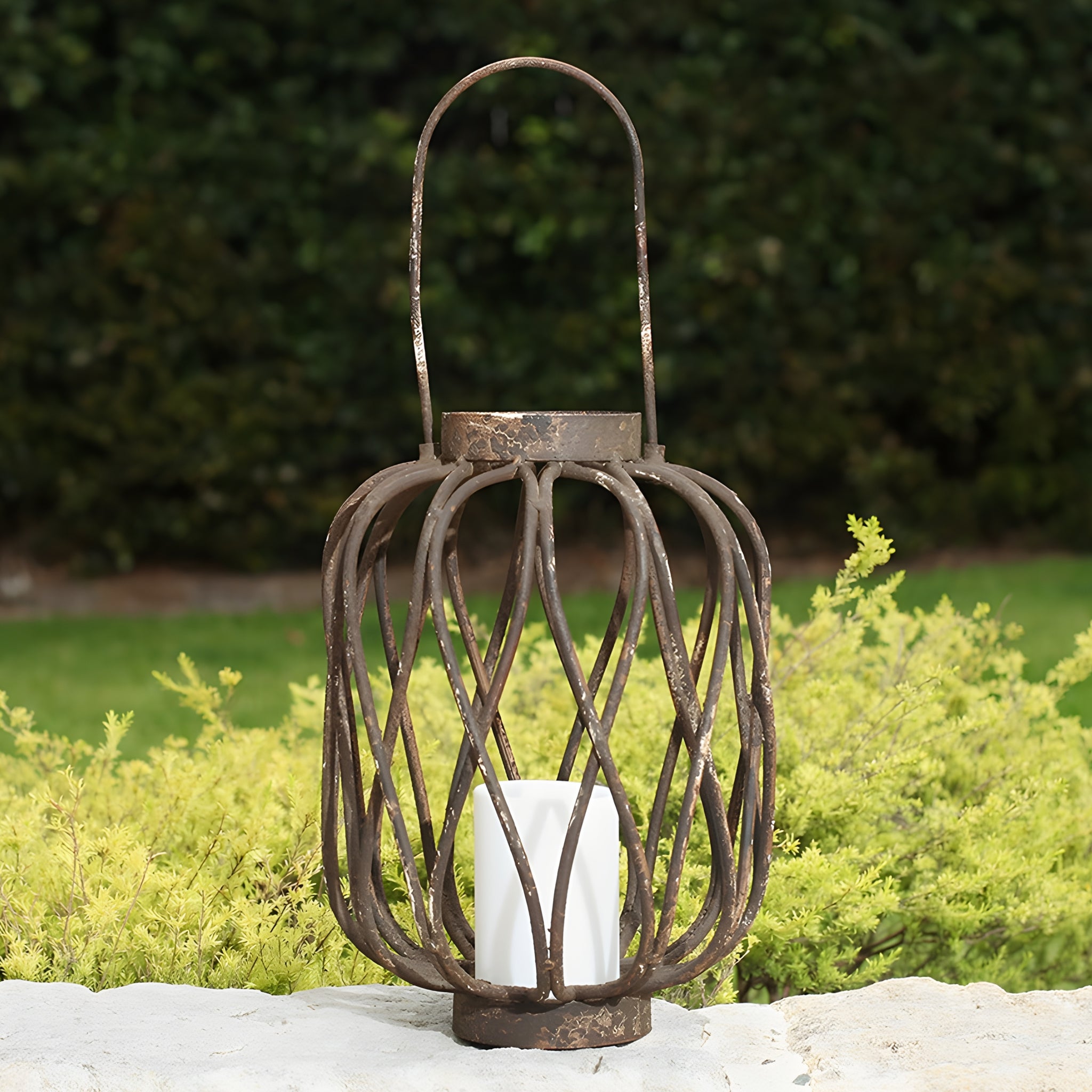 Set 2 Large Rustic Metal Hanging Garden Lanterns