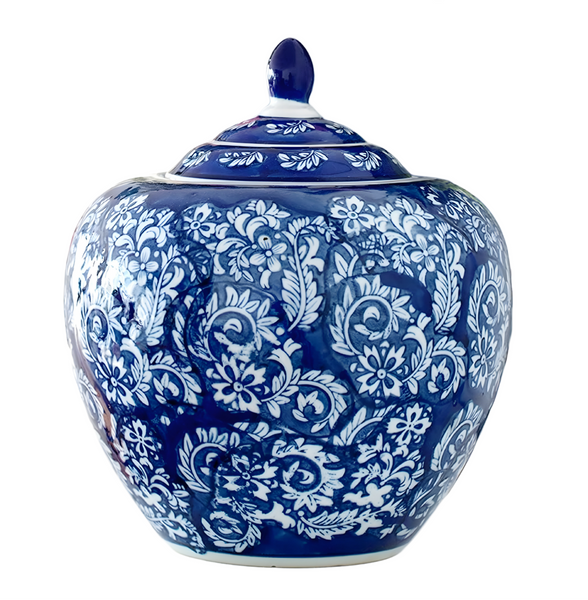 Hamptons Blue & White Floral Blossom Ceramic Decorative Ginger Temple Jar
