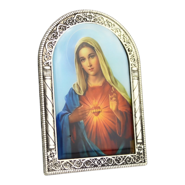 Catholic Silver Plated Sacred Heart Mother Mary Icon Plaque