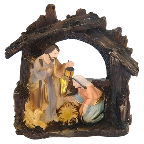 Christmas Nativity The Holy Family In Stable Colour Statue