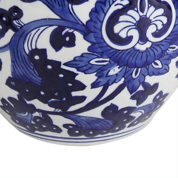 Hamptons Blue & White Floral Ceramic Decorative Ginger Temple Jar