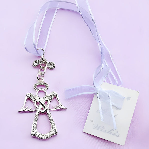 Silver Guardian Angel with Crystal Diamantes Wedding Bridal Good Luck Charm