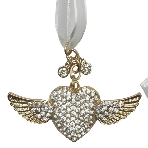 Gold Love Heart & Angel Wings with Crystal Diamantes Wedding Bridal Good Luck Charm