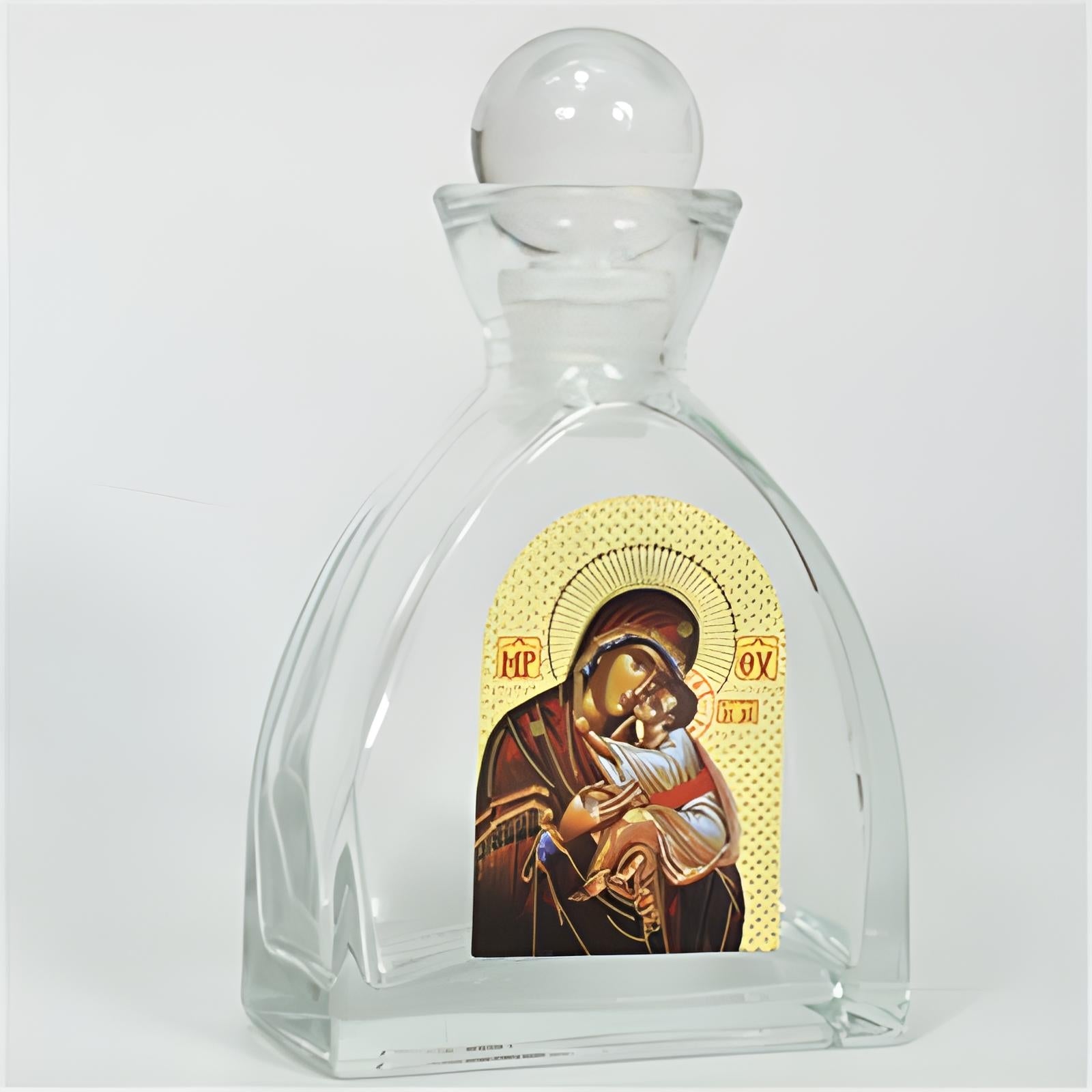 Orthodox Holy Mother Mary & Jesus Glass Bottle with Ball Lid
