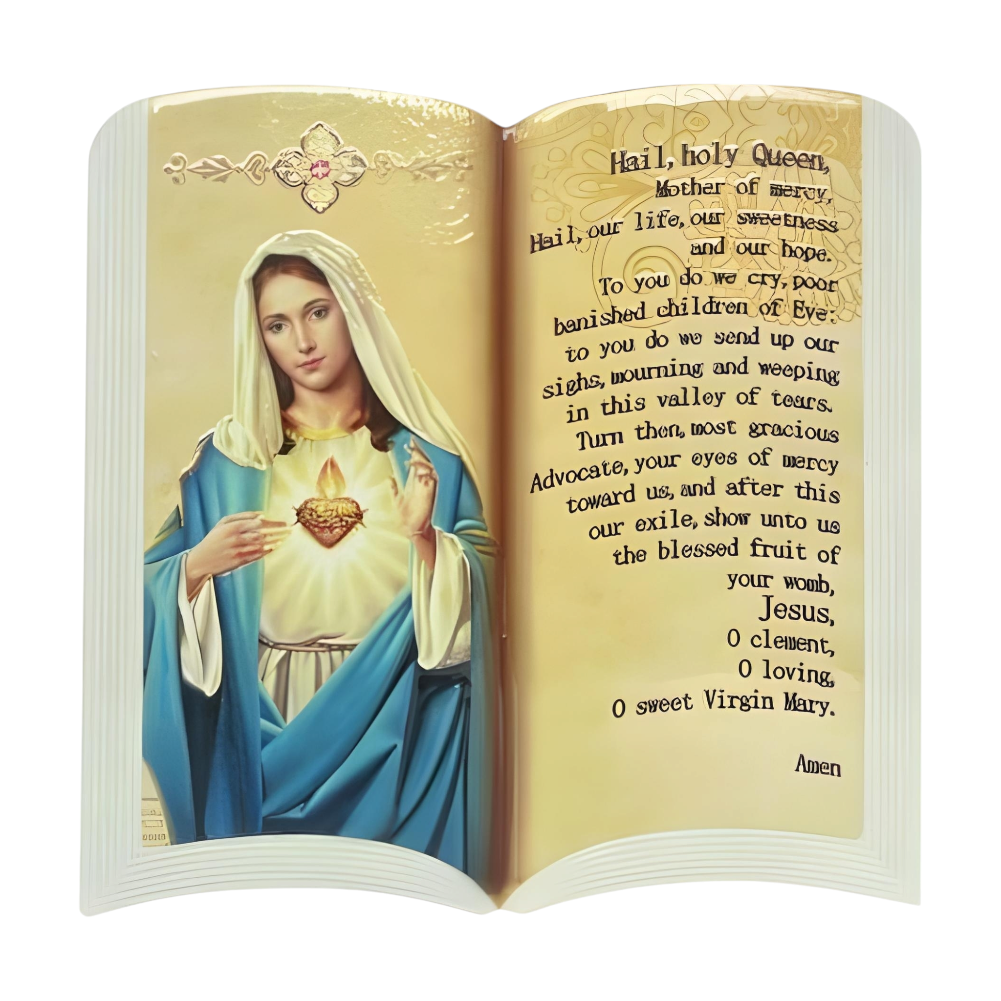 Catholic Blessed Holy Mother Mary & Prayer on Open Bible Ceramic Plaque