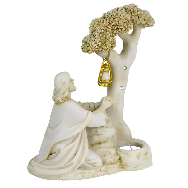 Jesus Praying Under A Tree Religious Tealight Candle Holder Statue
