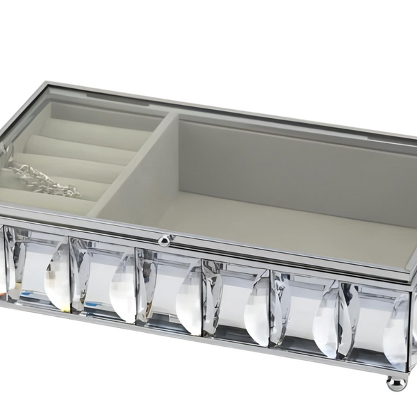 Silver Framed Rectangle Jewellery Box & Sparkling Acrylic Jewels