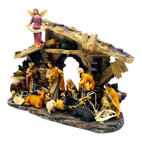 Christmas LED Light Up Nativity Scene Colour Figurines & Stable Statue