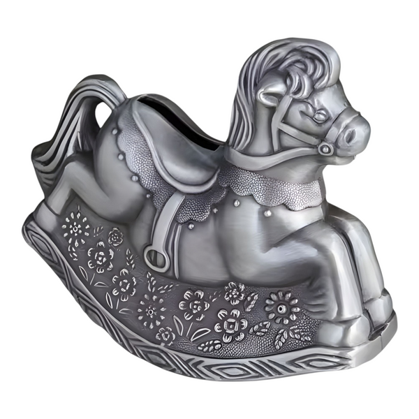 Children's Silver Pewter Rocking Horse Money Box