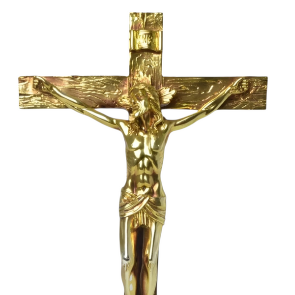 Large Gold Plated Standing Religious Crucifix Cross