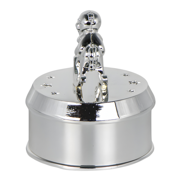 Children's Shiny Silver Plated Musical Teddy Bear & Stars Tabletop Ornament