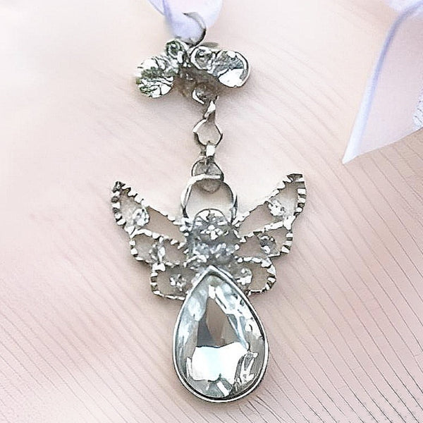 Silver Guardian Angel with Crystal Diamantes & Diamond Wedding Bridal Good Luck Charm