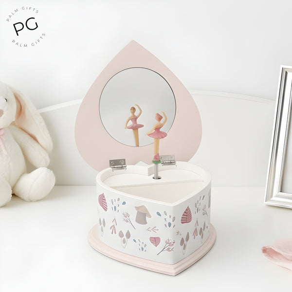 Children's Pink Heart Shape Musical Ballerina Jewellery Box