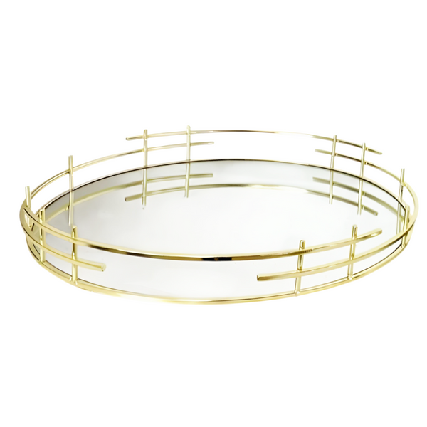 Set 2 Gold Plated Round Decorative Deluxe Mirror Trays