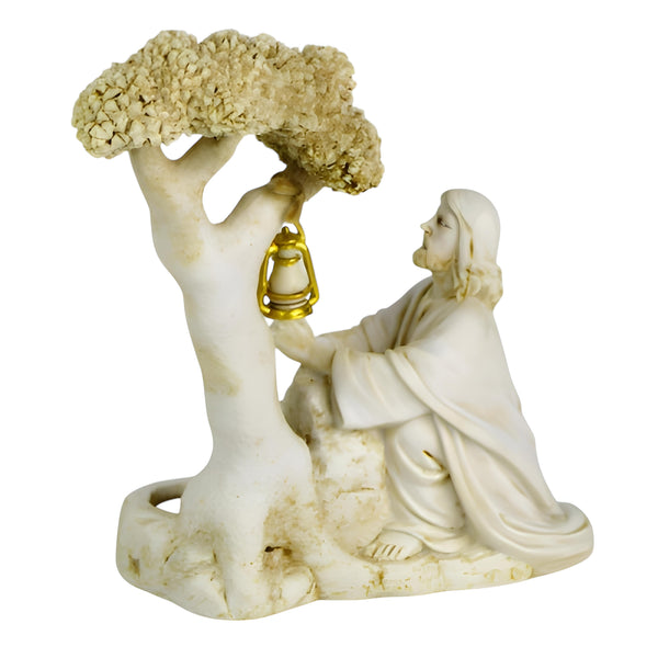 Jesus Praying Under A Tree Religious Tealight Candle Holder Statue