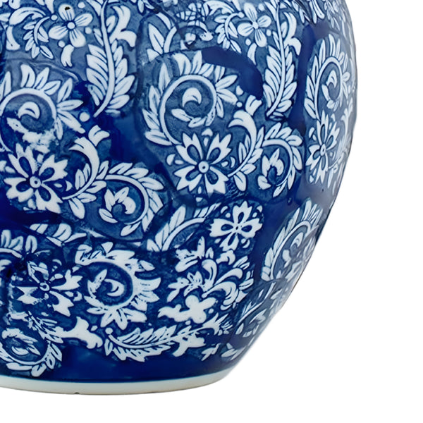 Hamptons Blue & White Floral Blossom Ceramic Decorative Ginger Temple Jar