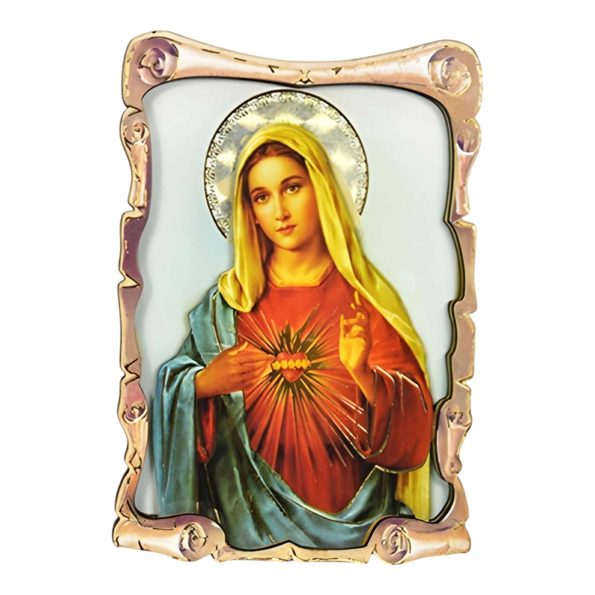 Catholic Sacred Heart Mother Mary 3D Scroll Design Icon Plaque