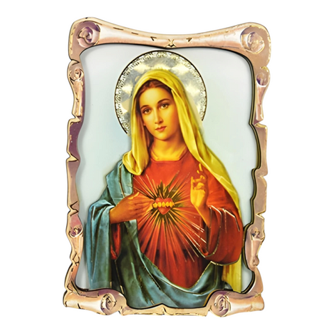 Catholic Sacred Heart Mother Mary 3D Scroll Design Icon Plaque