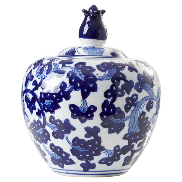 Hamptons Blue & White Floral Ceramic Decorative Ginger Temple Jar