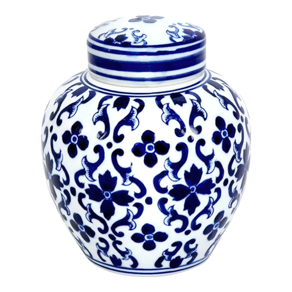 Hamptons Blue & White Floral Ceramic Decorative Ginger Temple Jar