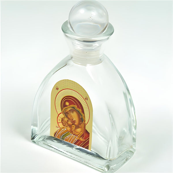 Orthodox Holy Mother Mary & Jesus Glass Bottle with Ball Lid
