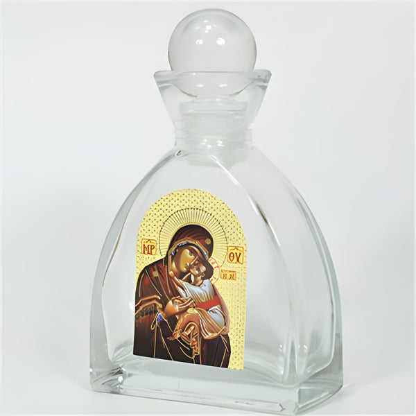 Orthodox Holy Mother Mary & Jesus Glass Bottle with Ball Lid
