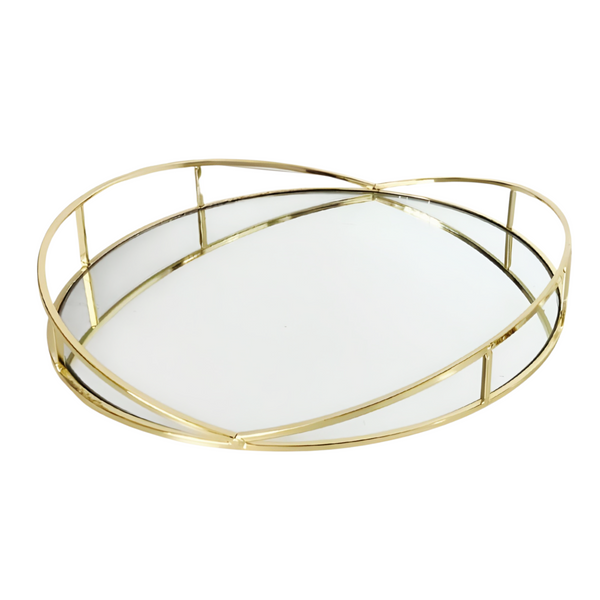 Set 2 Gold Plated Round Decorative Deluxe Mirror Trays