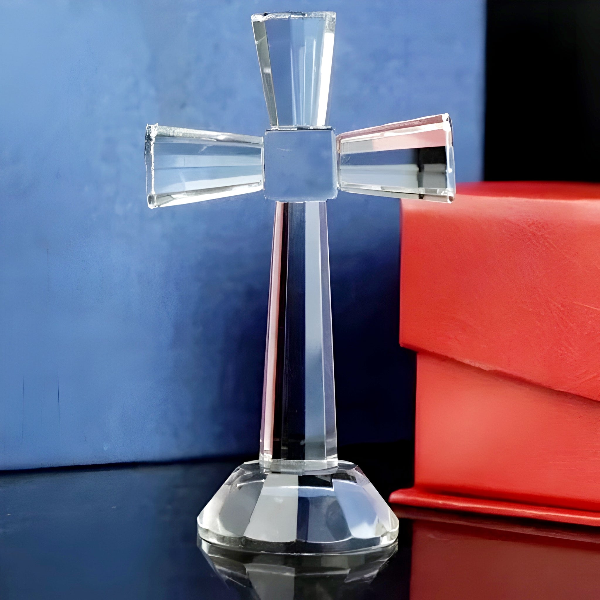 Clear Crystal Cut Glass Standing Religious Cross