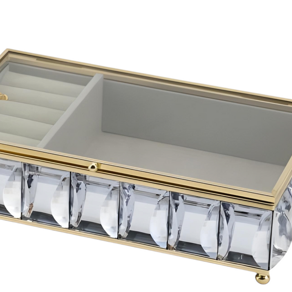 Gold Framed Rectangle Jewellery Box & Sparkling Acrylic Jewels