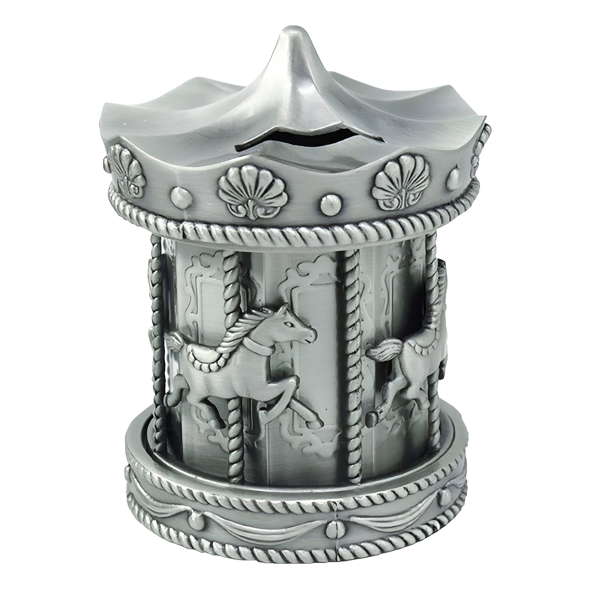 Children's Silver Pewter Carousel Merry Go Round Money Box