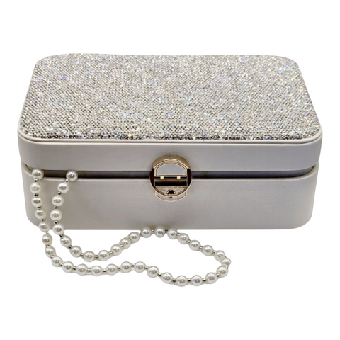 Rounded Rectangle Jewellery Box & Sparkling Glass Crystal Diamantes on Lid