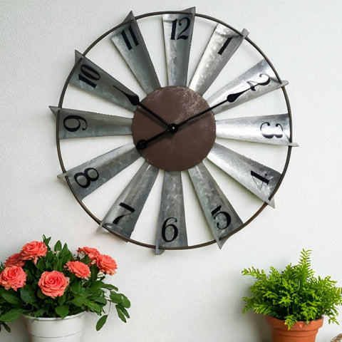 Large Galvanised Metal Windmill Wall Clock