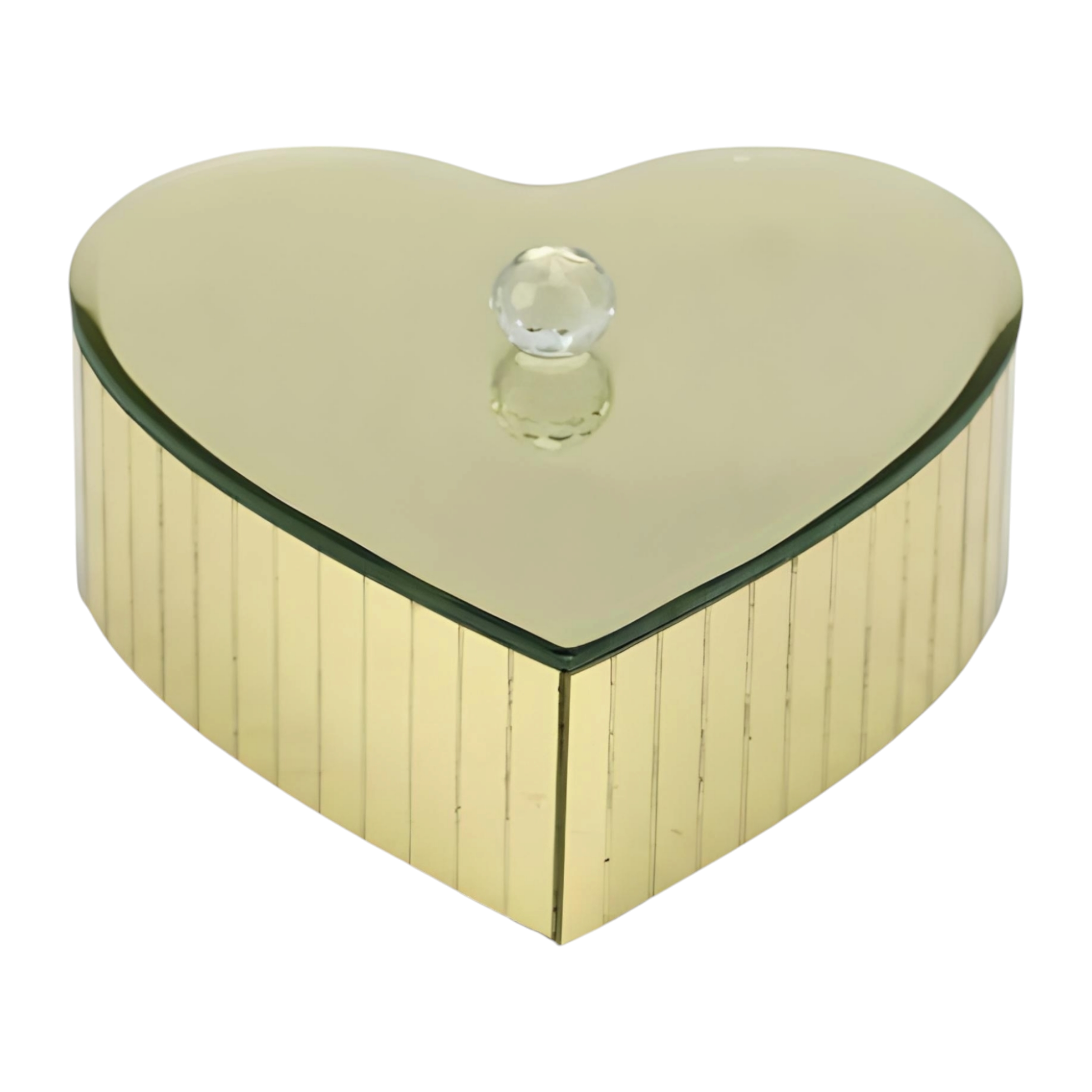 Gold Plated Heart Shape Mirrored Jewellery Box & Bevelled Glass Panels
