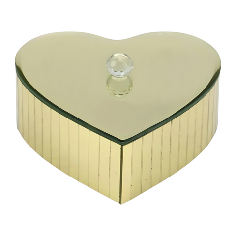 Gold Plated Heart Shape Mirrored Jewellery Box & Bevelled Glass Panels