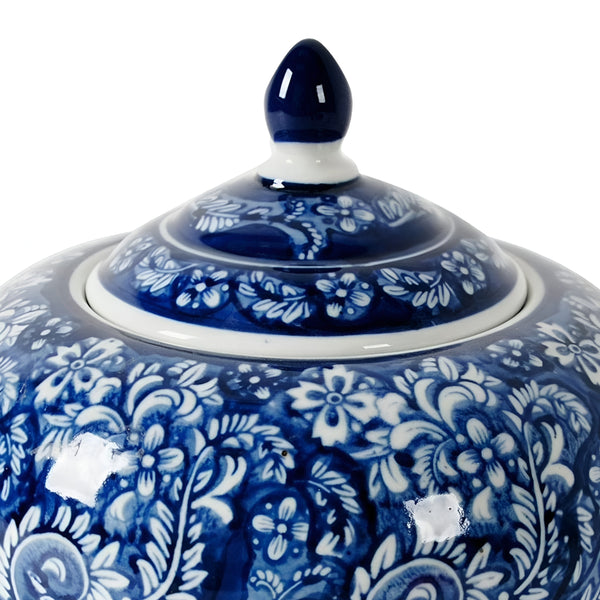 Hamptons Blue & White Floral Blossom Ceramic Decorative Ginger Temple Jar