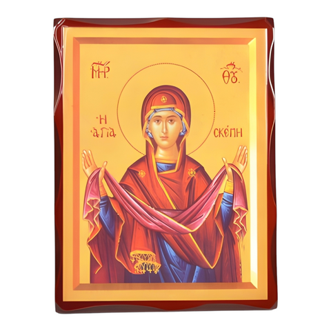 Orthodox Holy Mother Mary Wooden Icon Plaque