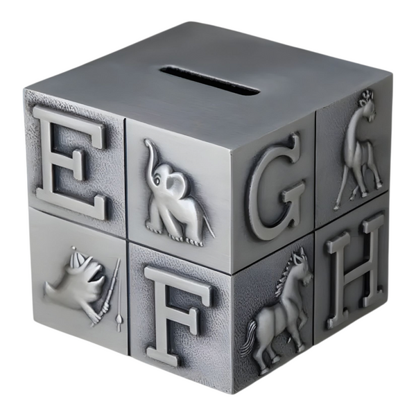 Children's Silver Pewter ABC Alphabet Cube Block Money Box