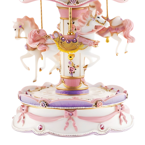 Children's Pink Musical 3 Horse Rotating Carousel Merry Go Round