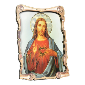 Catholic Sacred Heart Jesus Christ 3D Scroll Design Icon Plaque